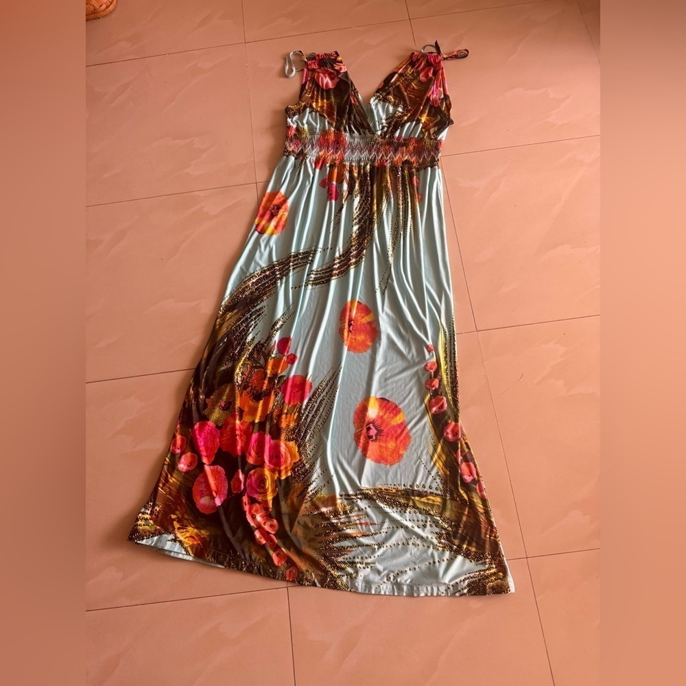 MORE FEEL FLORAL MAXI PLUS SIZE DRESS 4XL BOHO BOHEMIAN SUMMER BLUE - Picture 16 of 16